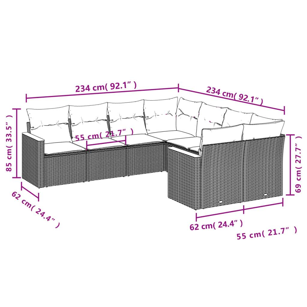vidaXL 8-teiliges Gartensofa-Set mit Kissen, grau, Polyrattan