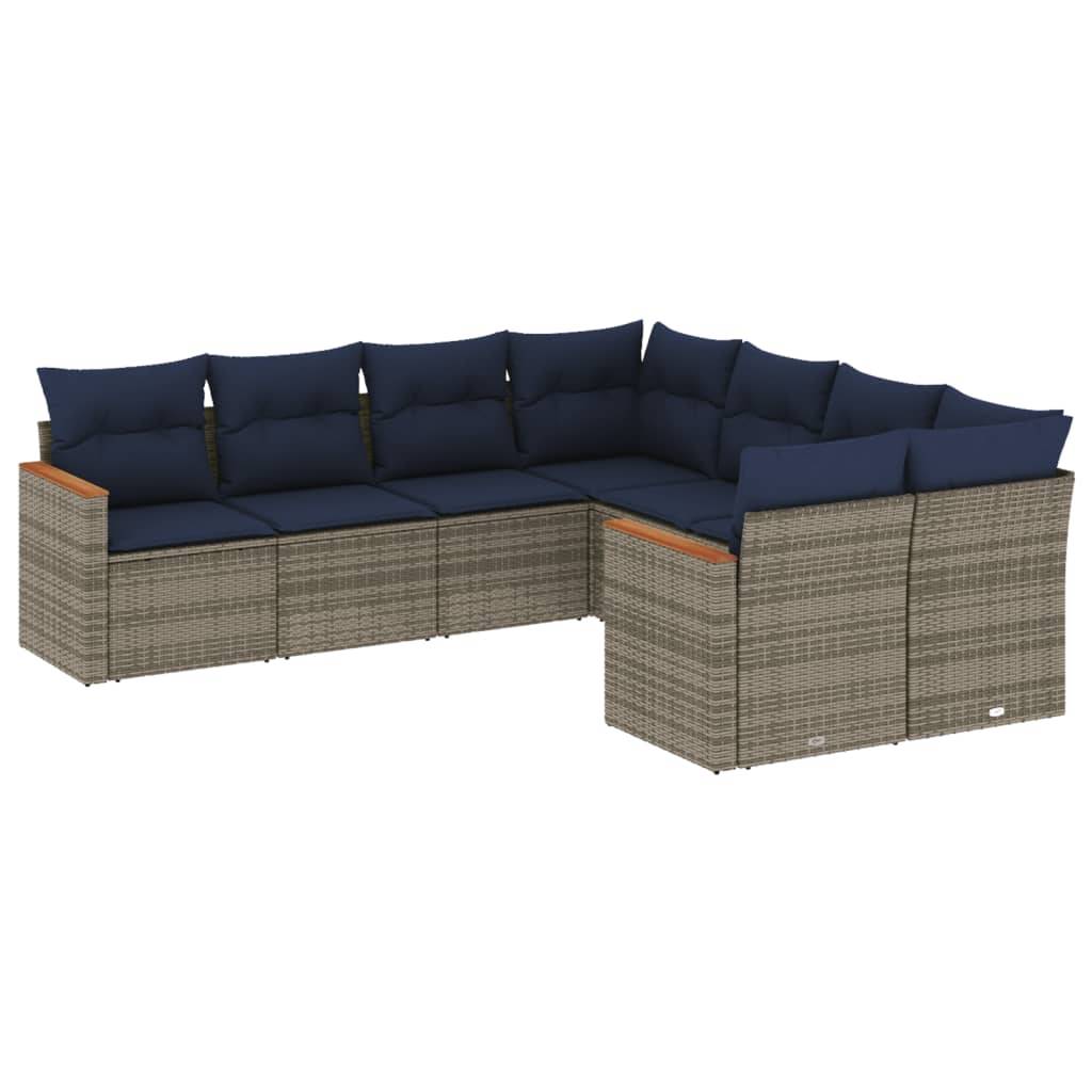 vidaXL 8-teiliges Gartensofa-Set mit Kissen, grau, Polyrattan