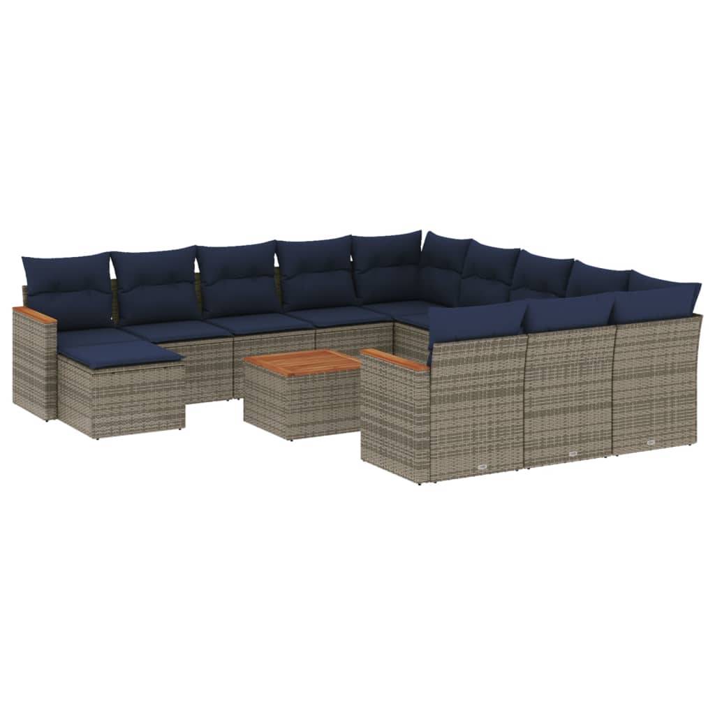 vidaXL 13-teiliges Gartensofa-Set mit Kissen, grau, Polyrattan