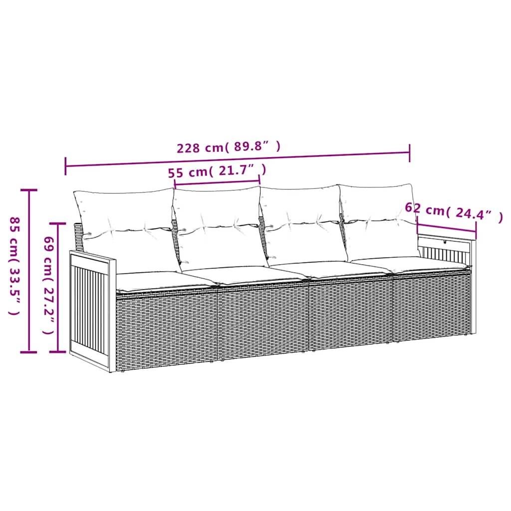 vidaXL 4-teiliges Gartensofa-Set mit Kissen, schwarzes Polyrattan