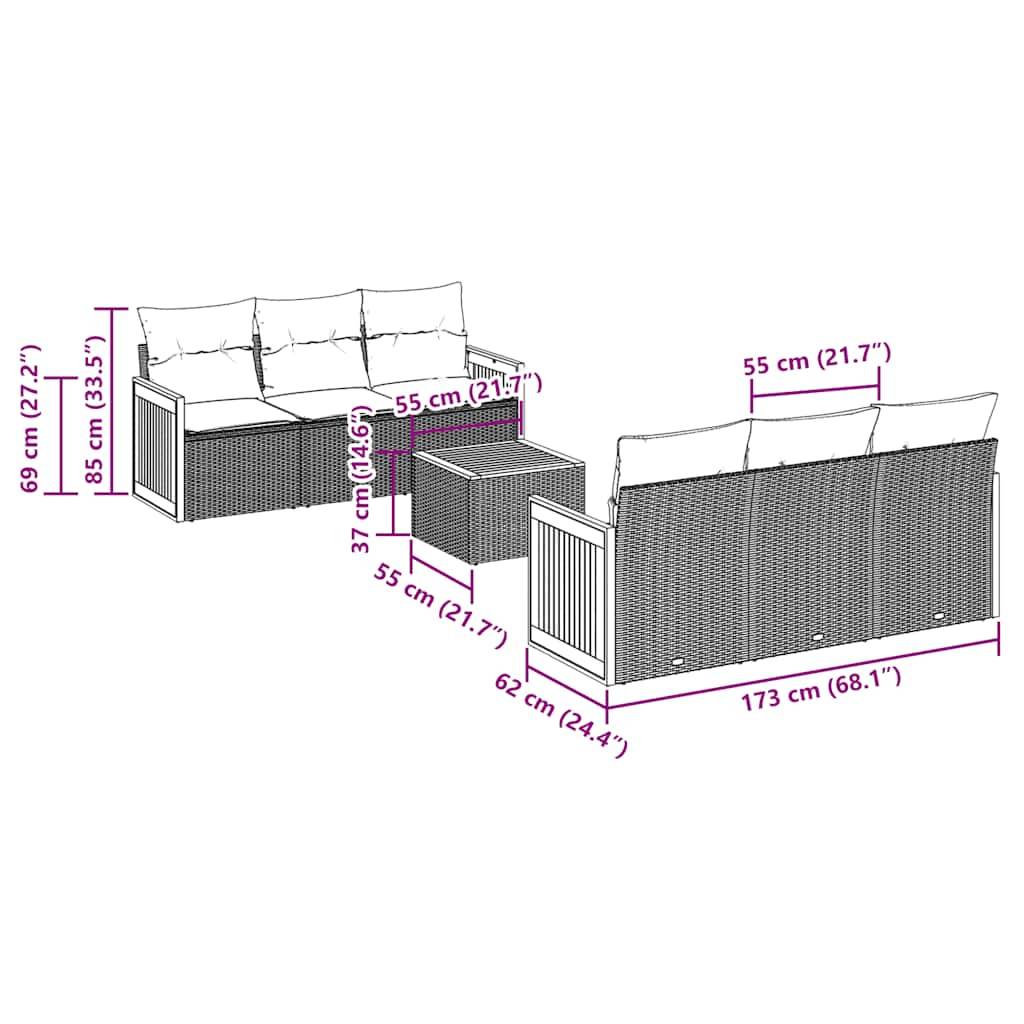 vidaXL 7-teiliges Gartensofa-Set mit Kissen, schwarzes Polyrattan
