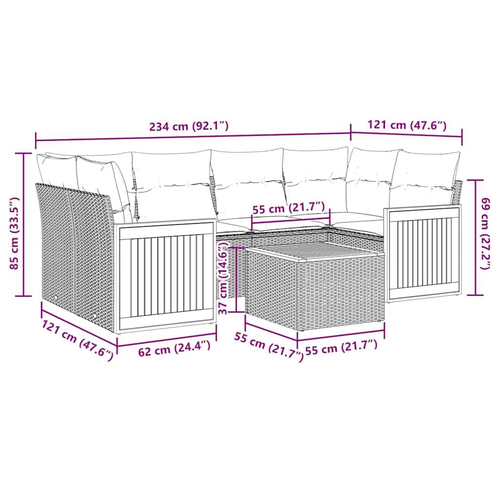 vidaXL 7-teiliges Gartensofa-Set mit Kissen, schwarzes Polyrattan