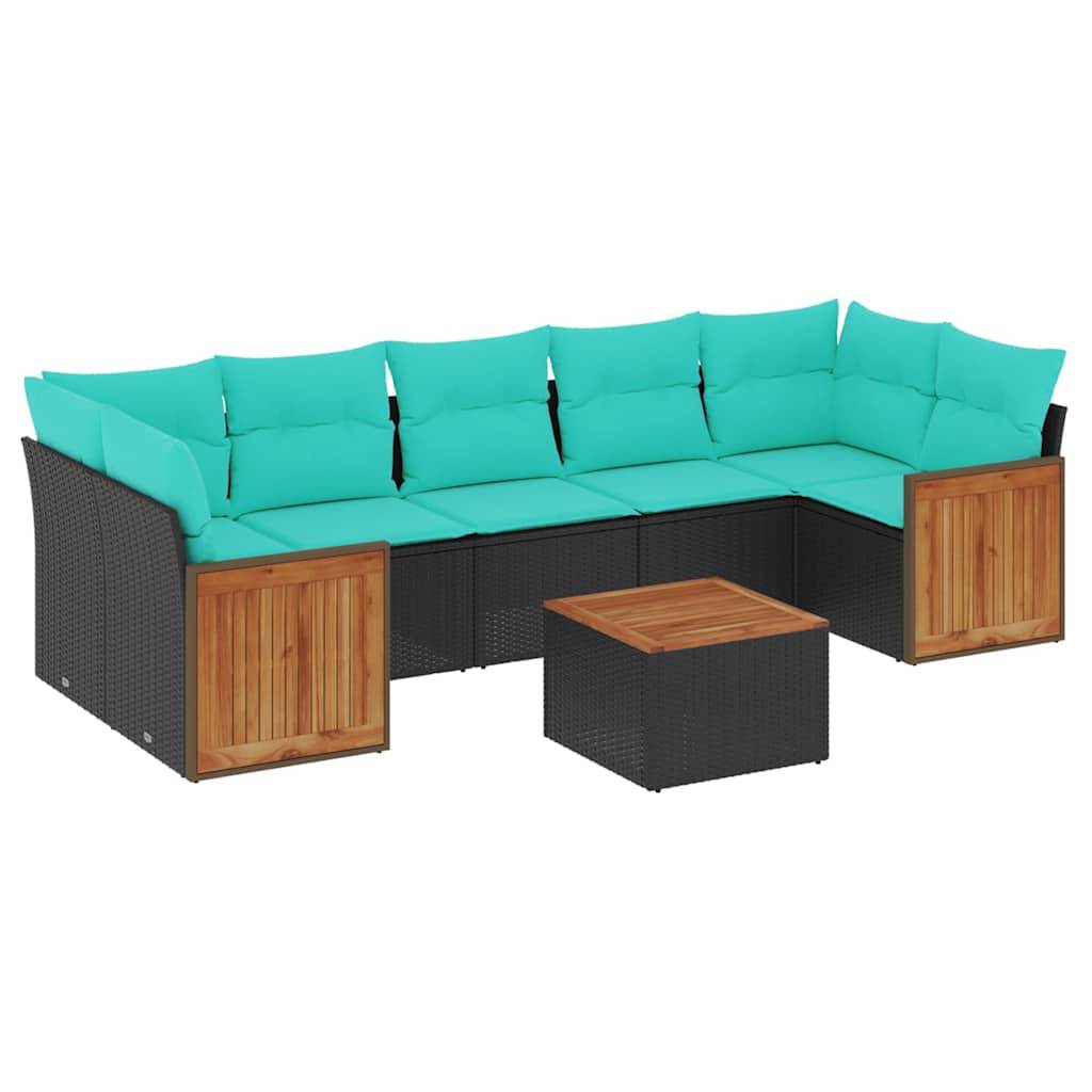 vidaXL 8-teiliges Gartensofa-Set mit Kissen, schwarzes Polyrattan