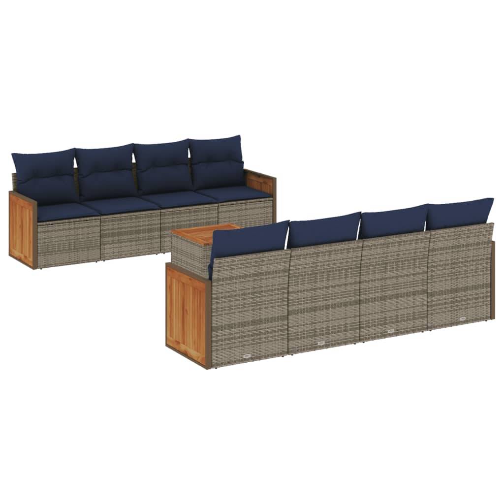 vidaXL 9-teiliges Gartensofa-Set mit Kissen, grau, Polyrattan