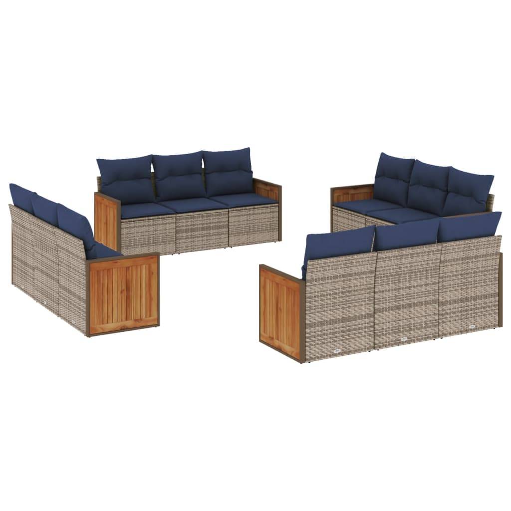 vidaXL 12-teiliges Gartensofa-Set mit Kissen, grau, Polyrattan