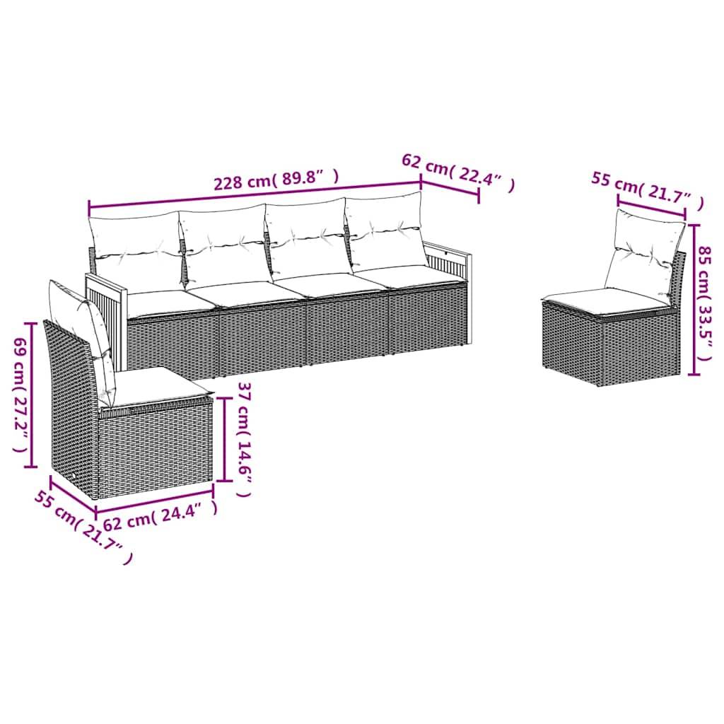 vidaXL 6-teiliges Gartensofa-Set mit Kissen, schwarzes Polyrattan