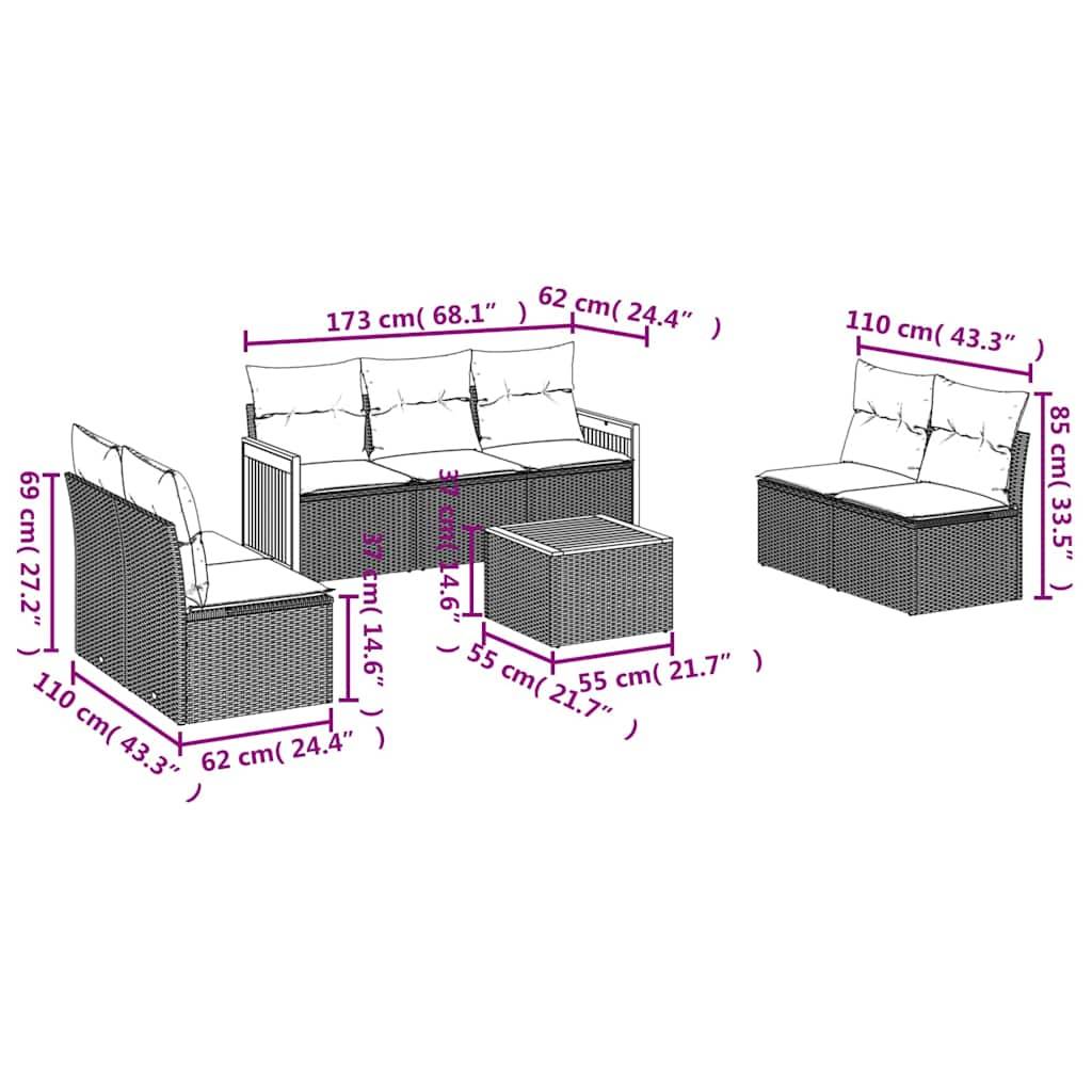 vidaXL 8-teiliges Gartensofa-Set mit Kissen, schwarzes Polyrattan