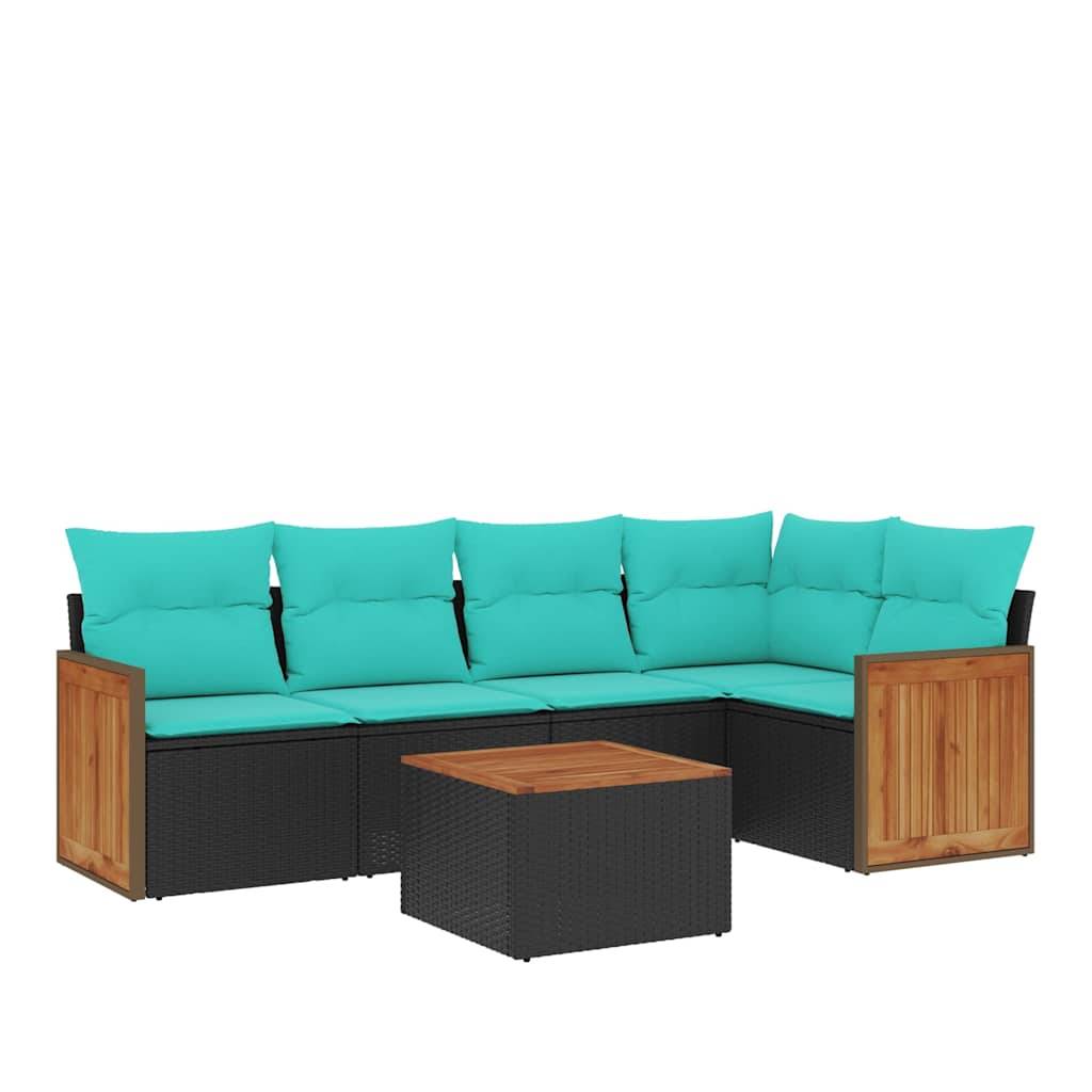 vidaXL 6-teiliges Gartensofa-Set mit Kissen, schwarzes Polyrattan