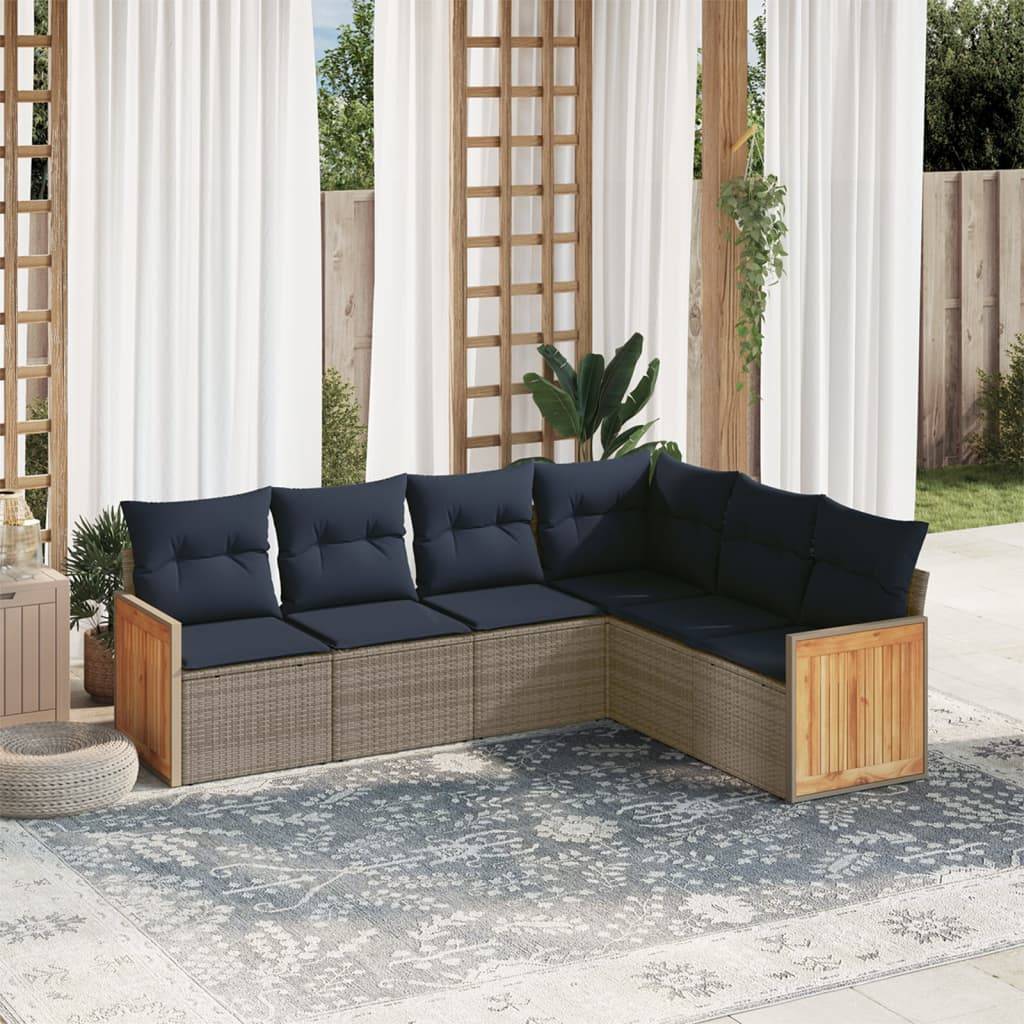 vidaXL 6-teiliges Gartensofa-Set mit Kissen, grau, Polyrattan
