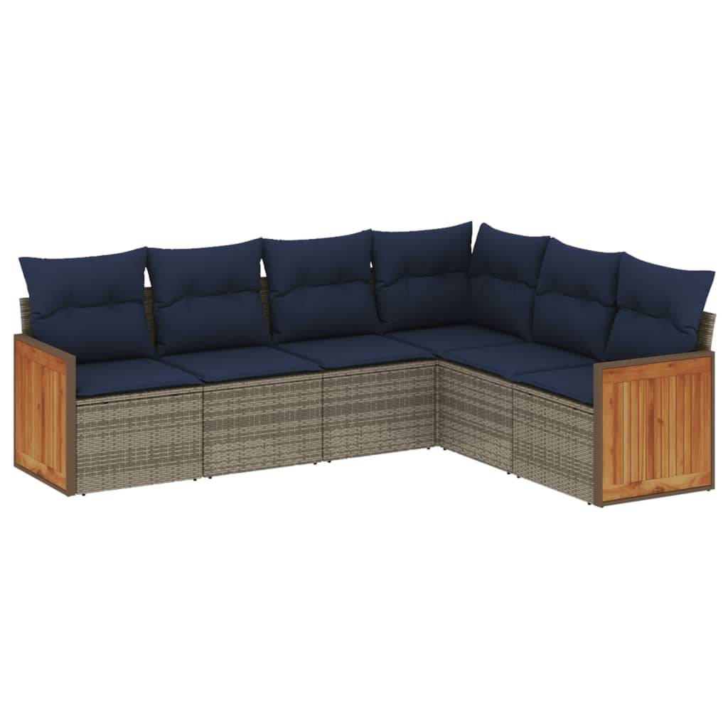 vidaXL 6-teiliges Gartensofa-Set mit Kissen, grau, Polyrattan