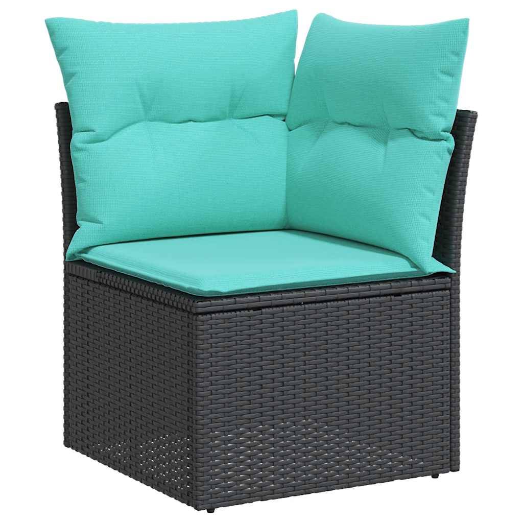 vidaXL 7-teiliges Gartensofa-Set mit Kissen, schwarzes Polyrattan