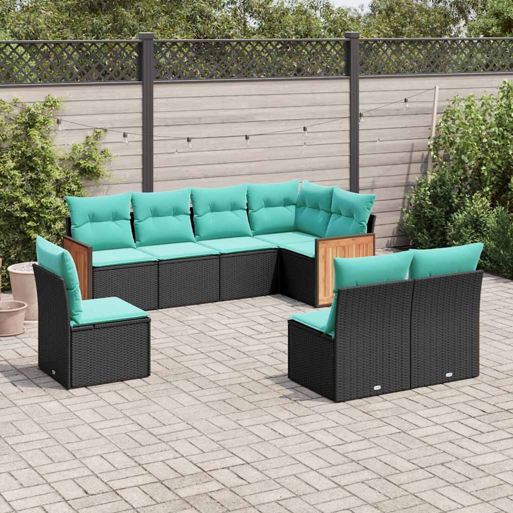 vidaXL 8-teiliges Gartensofa-Set mit Kissen, schwarzes Polyrattan