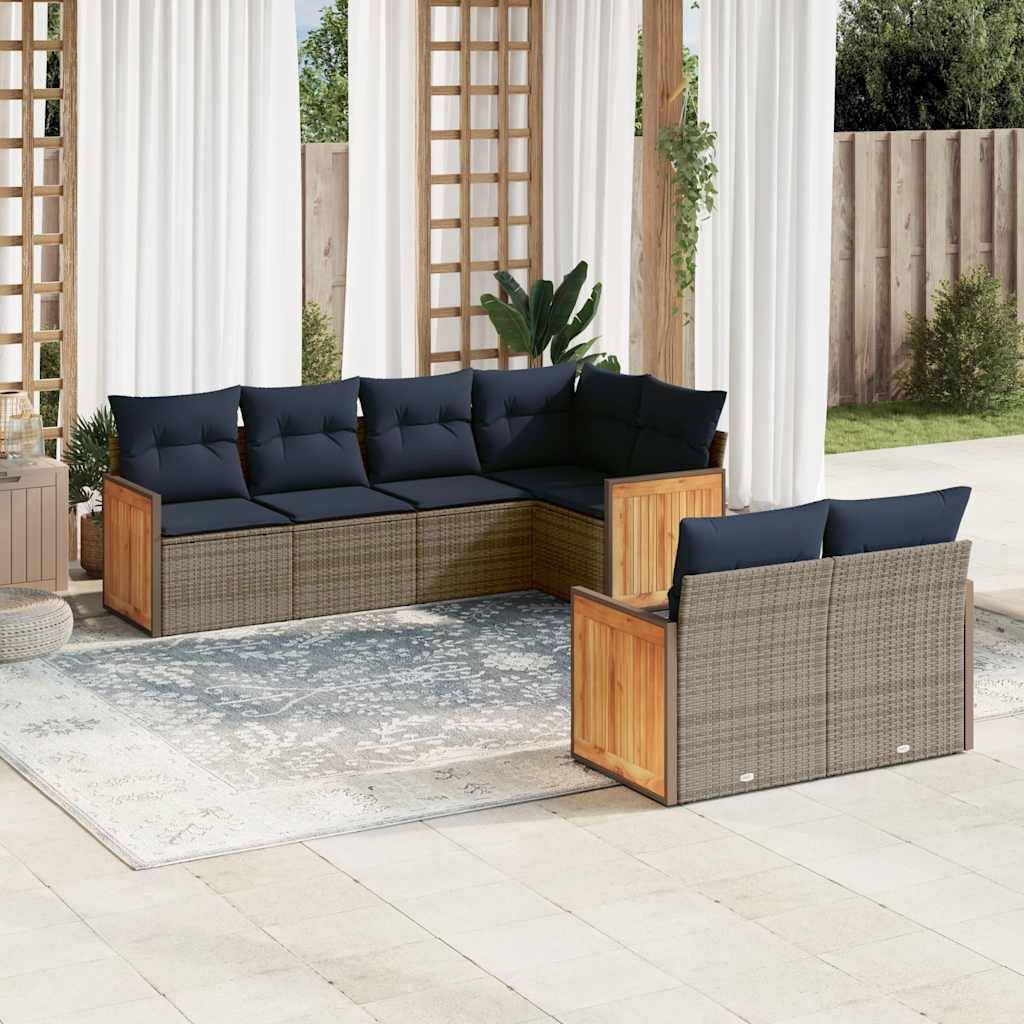 vidaXL 7-teiliges Gartensofa-Set mit Kissen, grau, Polyrattan