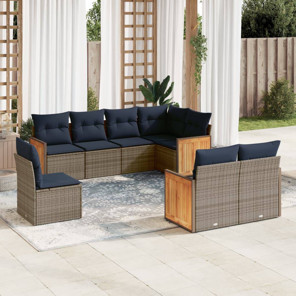 vidaXL 8-teiliges Gartensofa-Set mit Kissen, grau, Polyrattan