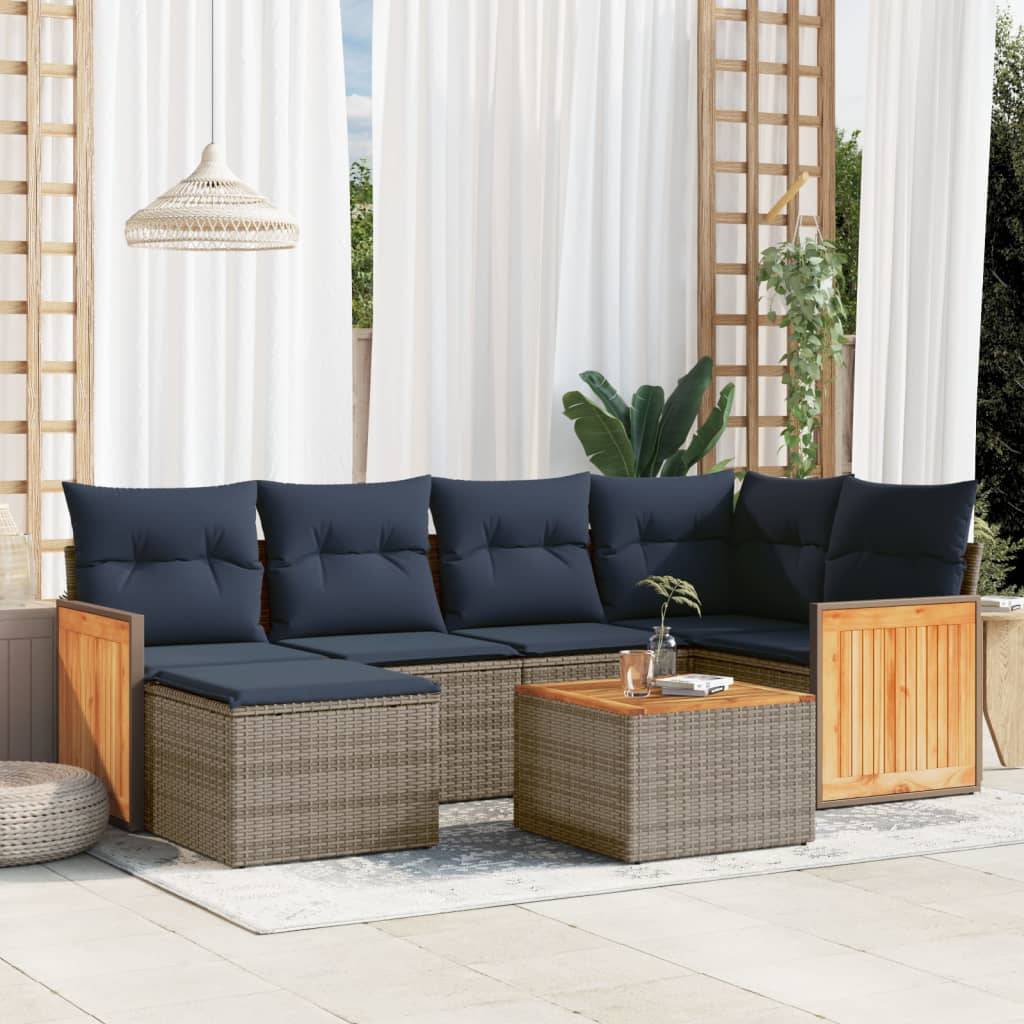 vidaXL 7-teiliges Gartensofa-Set mit Kissen, grau, Polyrattan