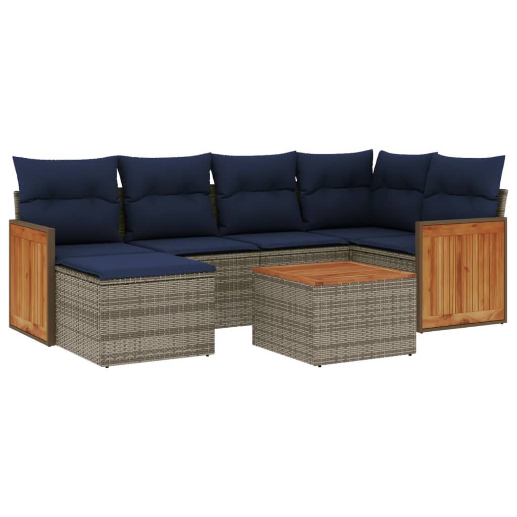 vidaXL 7-teiliges Gartensofa-Set mit Kissen, grau, Polyrattan