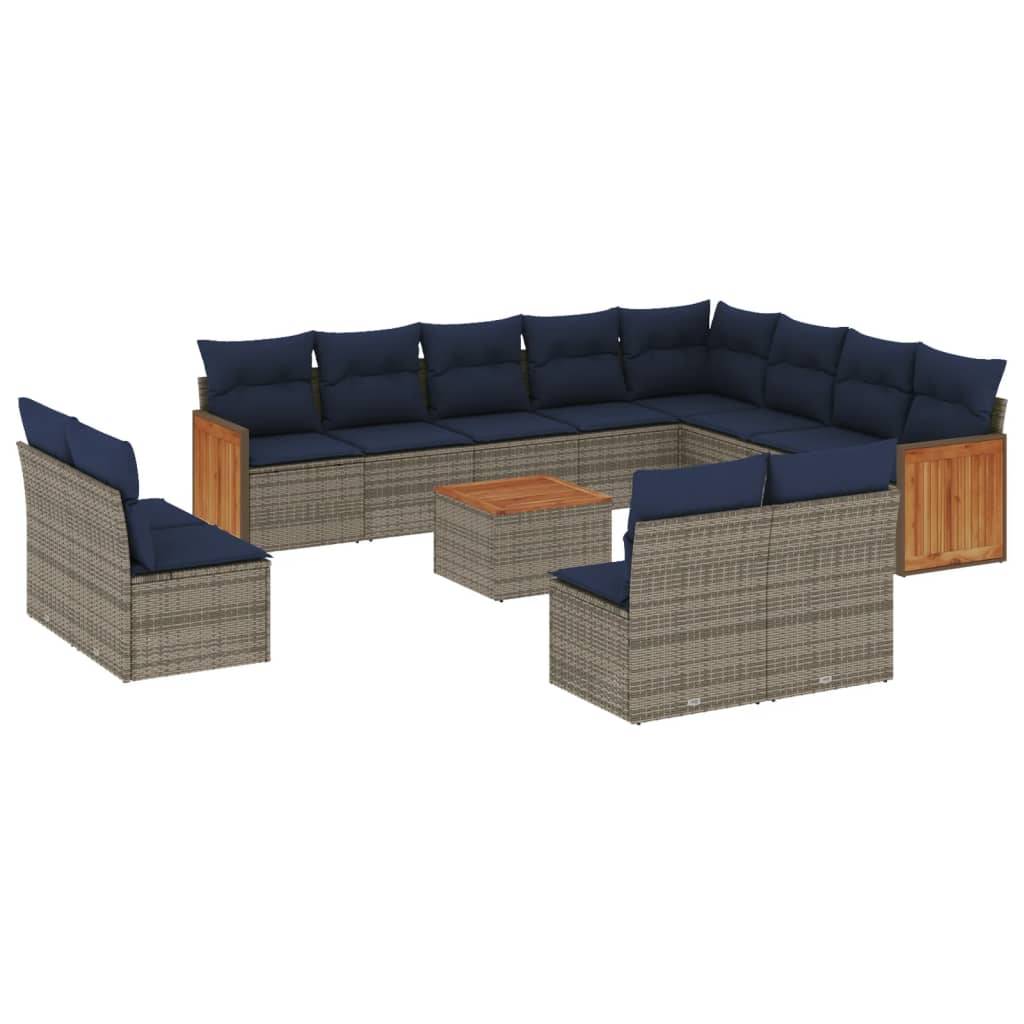 vidaXL 13-teiliges Gartensofa-Set mit Kissen, grau, Polyrattan