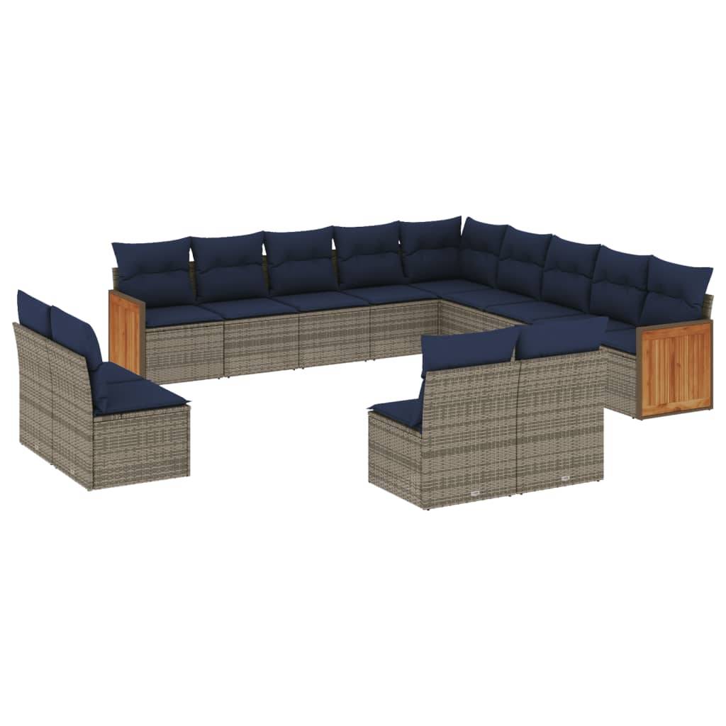vidaXL 13-teiliges Gartensofa-Set mit Kissen, grau, Polyrattan