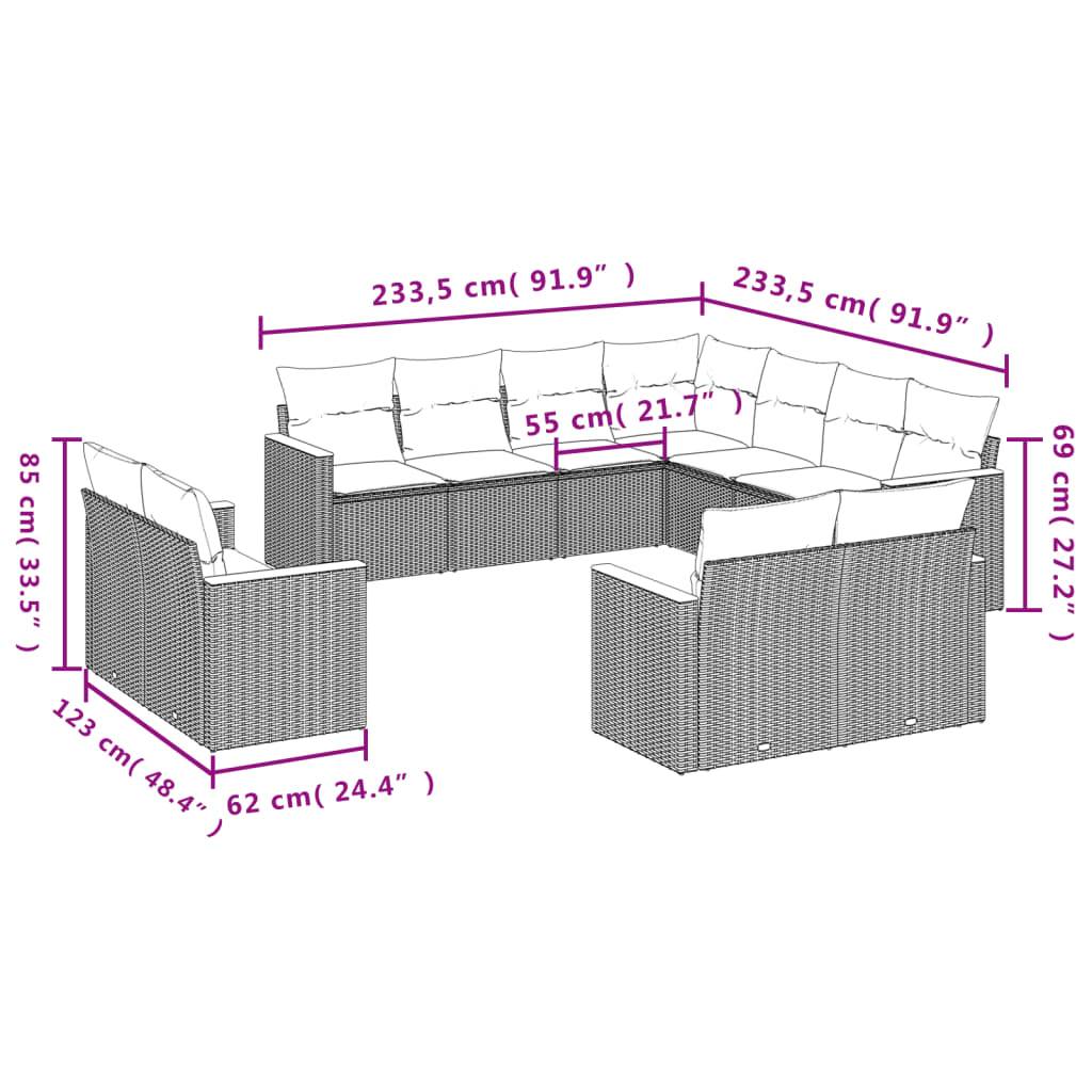 vidaXL 11-teiliges Gartensofa-Set mit Kissen, grau, Polyrattan