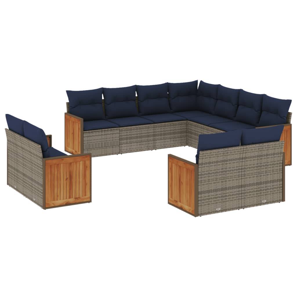 vidaXL 11-teiliges Gartensofa-Set mit Kissen, grau, Polyrattan