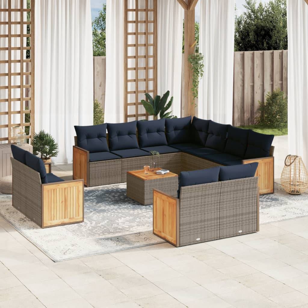 vidaXL 12-teiliges Gartensofa-Set mit Kissen, grau, Polyrattan