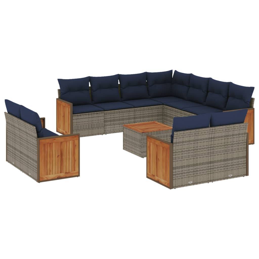 vidaXL 12-teiliges Gartensofa-Set mit Kissen, grau, Polyrattan