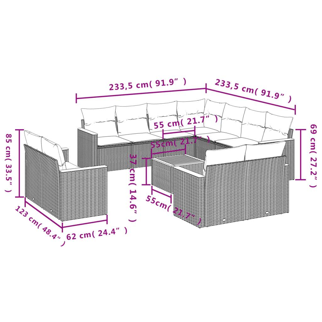 vidaXL 12-teiliges Gartensofa-Set mit Kissen, grau, Polyrattan