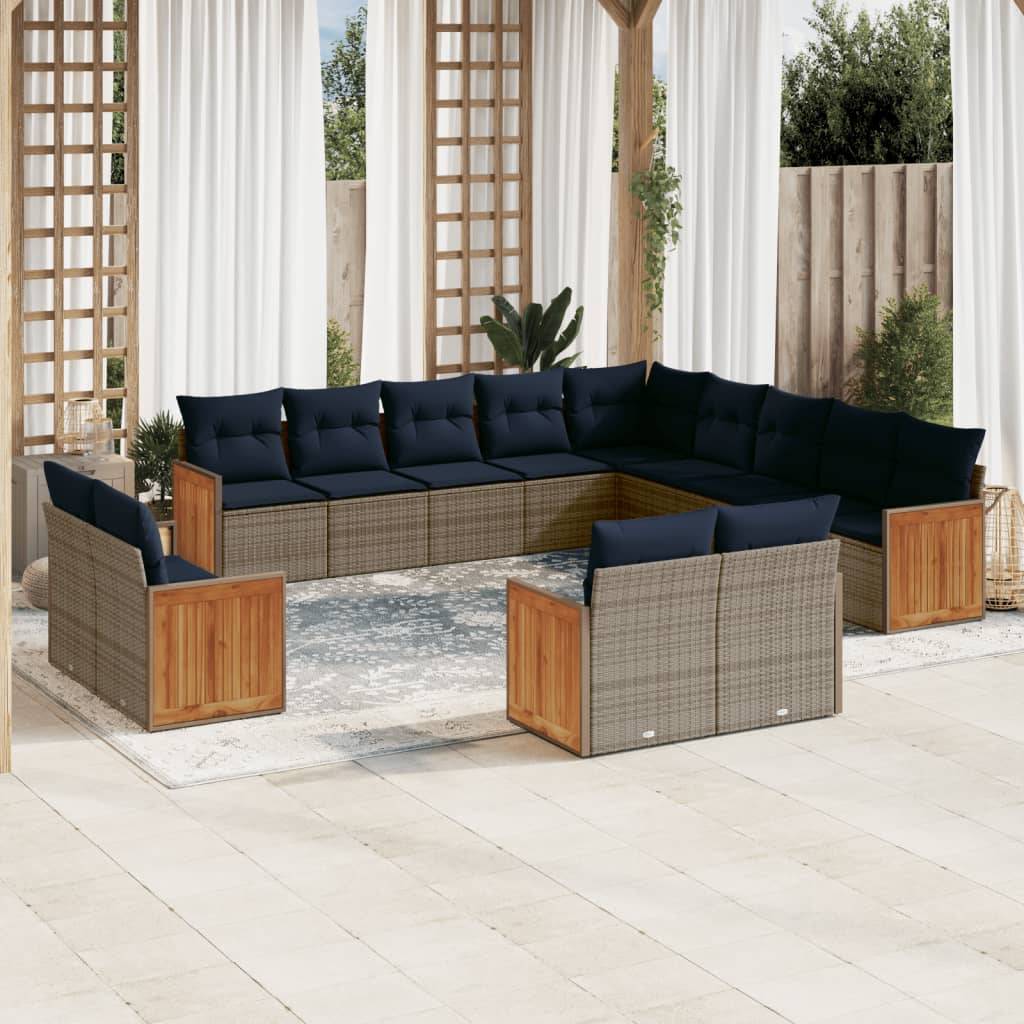 vidaXL 13-teiliges Gartensofa-Set mit Kissen, grau, Polyrattan