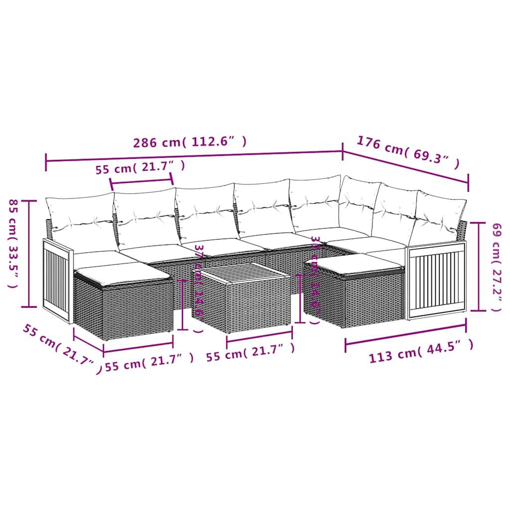 vidaXL 10-teiliges Gartensofa-Set mit Kissen, schwarzes Polyrattan