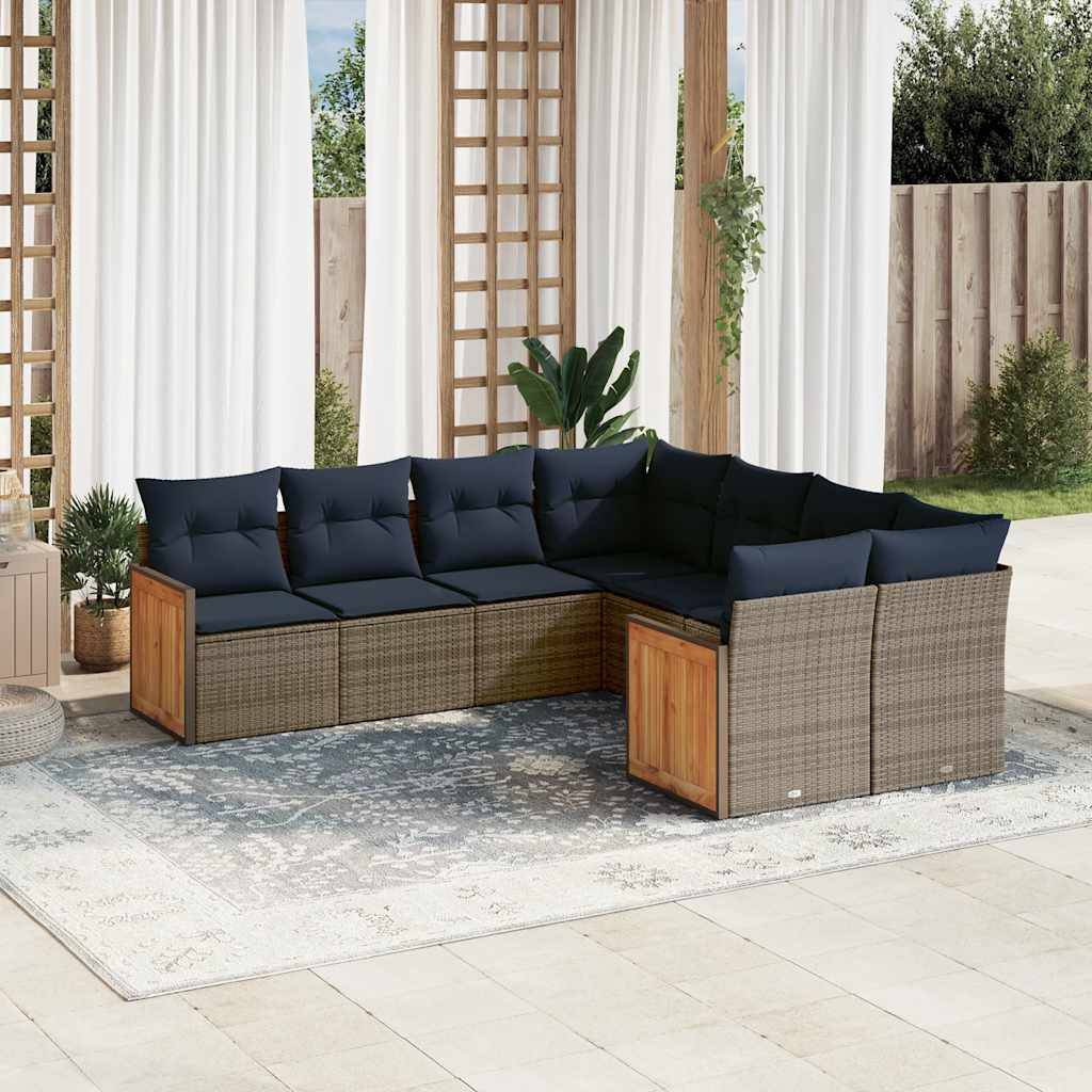 vidaXL 8-teiliges Gartensofa-Set mit Kissen, grau, Polyrattan