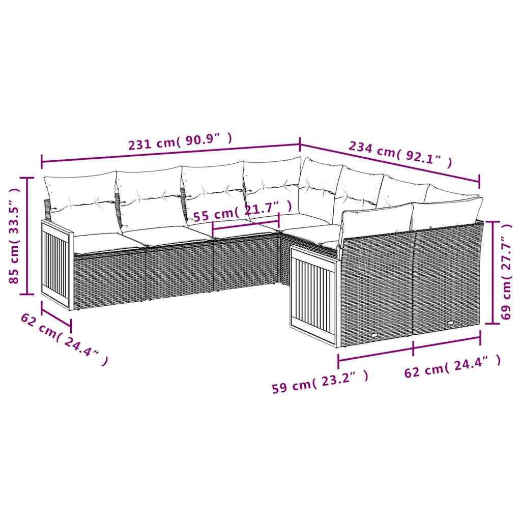 vidaXL 8-teiliges Gartensofa-Set mit Kissen, grau, Polyrattan