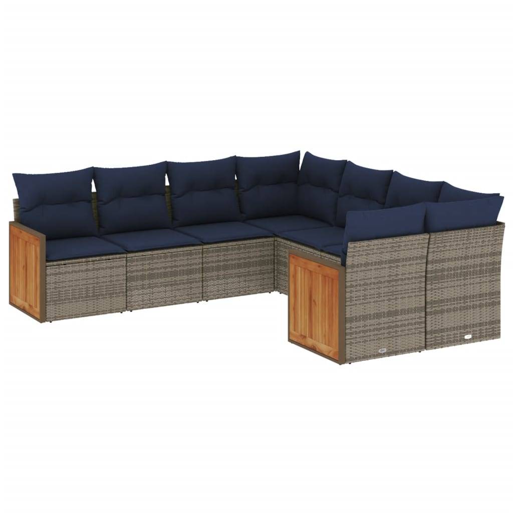 vidaXL 8-teiliges Gartensofa-Set mit Kissen, grau, Polyrattan