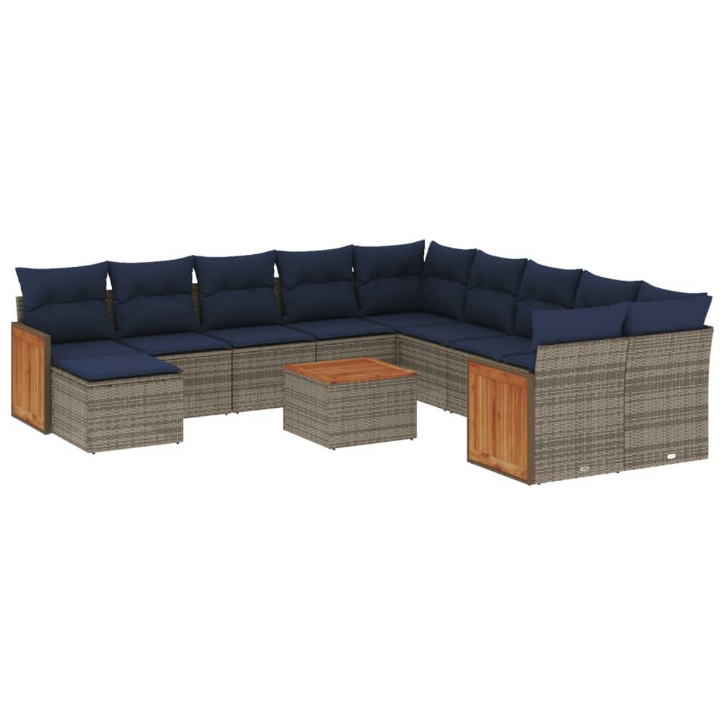 vidaXL 12-teiliges Gartensofa-Set mit Kissen, grau, Polyrattan