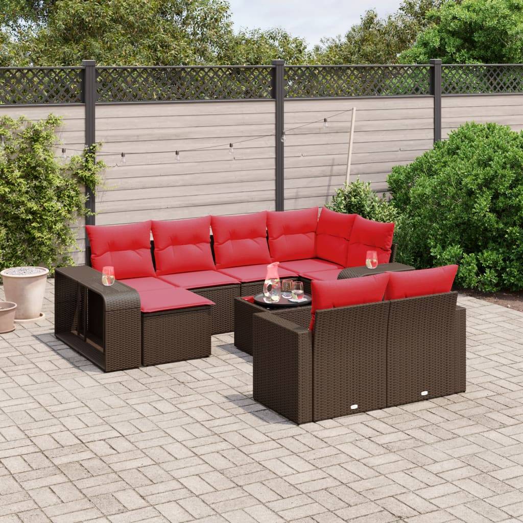 vidaXL 11-teiliges Gartensofa-Set mit Kissen, braun, Polyrattan