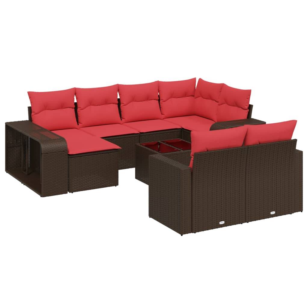 vidaXL 11-teiliges Gartensofa-Set mit Kissen, braun, Polyrattan