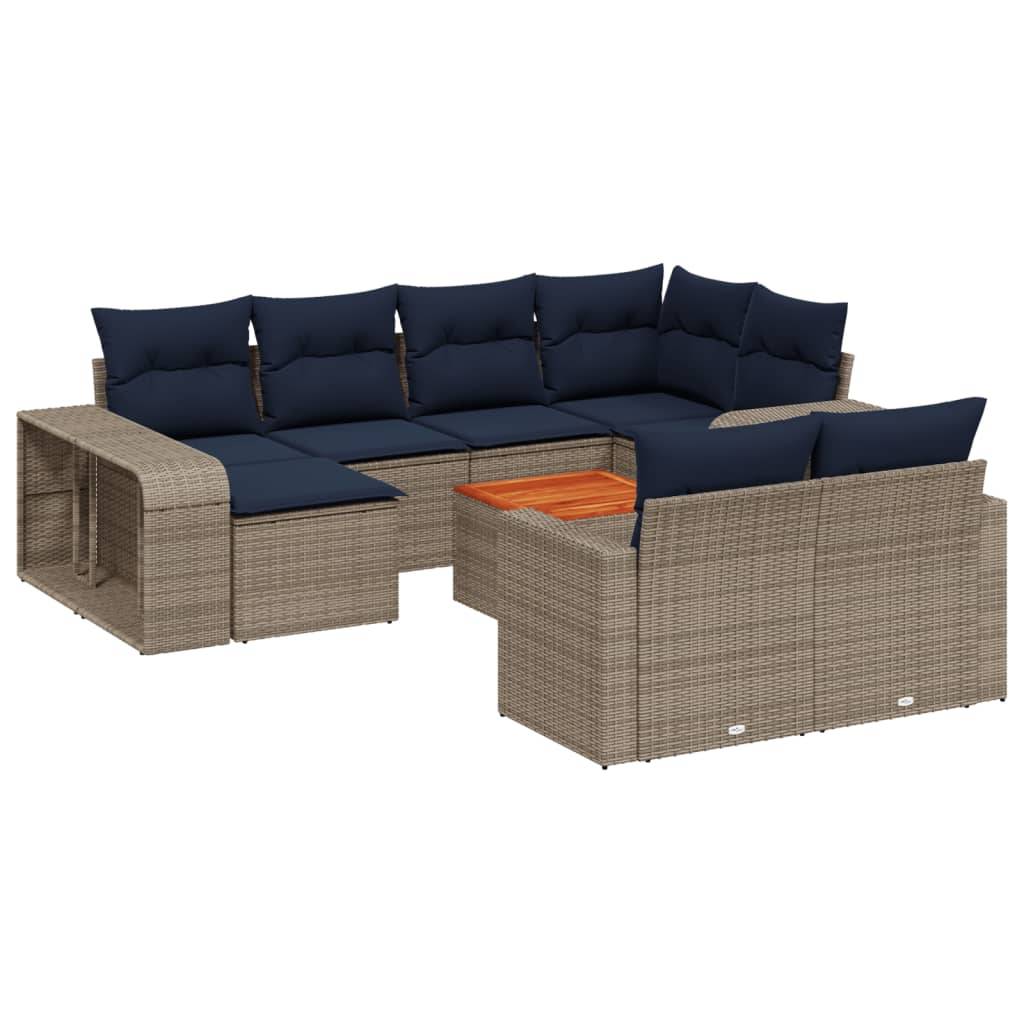 vidaXL 11-teiliges Gartensofa-Set mit Kissen, grau, Polyrattan