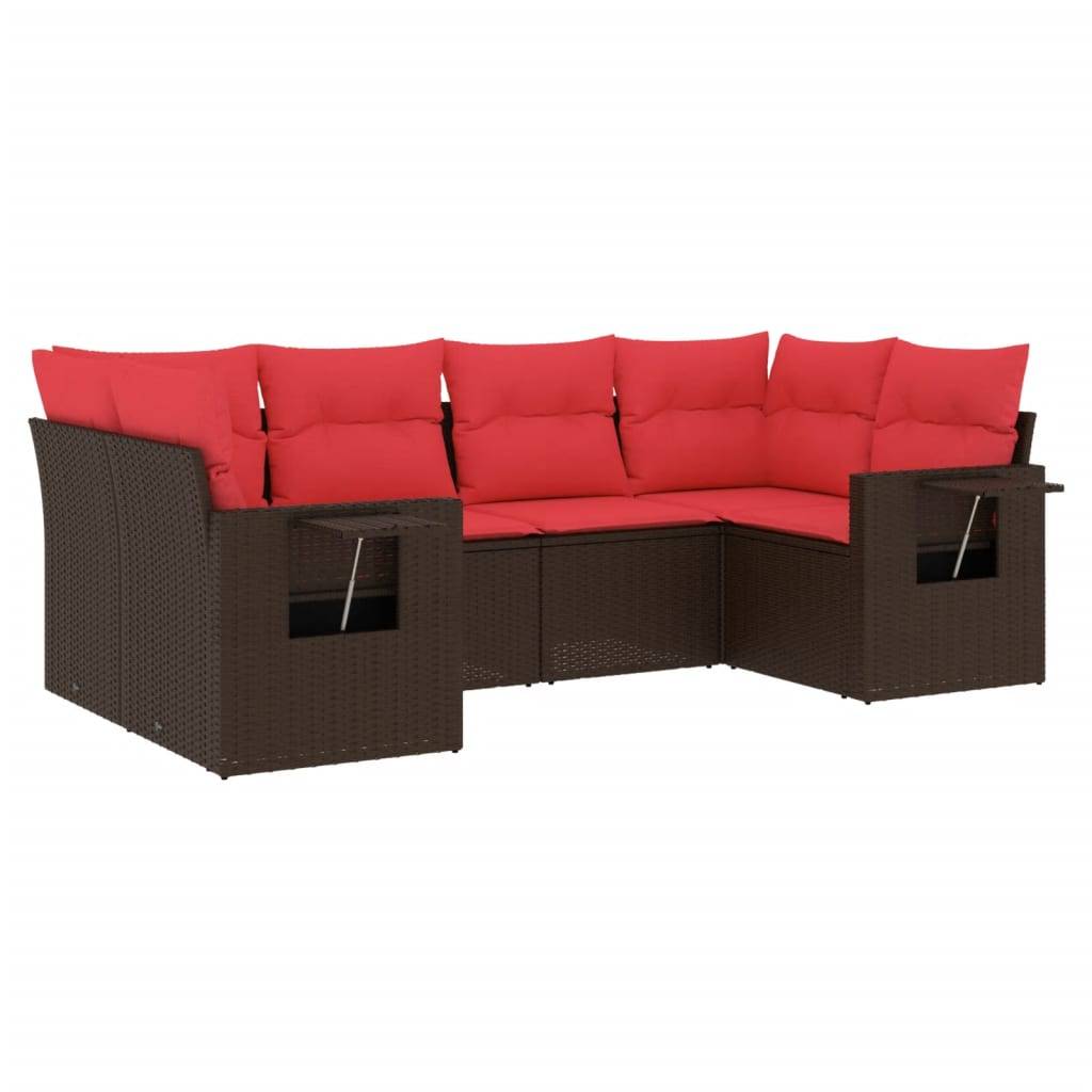 vidaXL 6-teiliges Gartensofa-Set mit Kissen, braun, Polyrattan