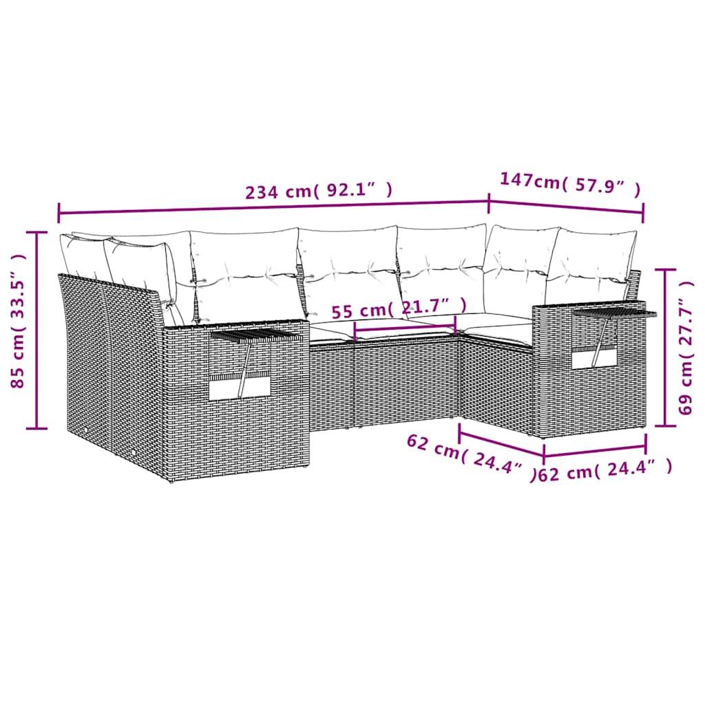 vidaXL 6-teiliges Gartensofa-Set mit Kissen, braun, Polyrattan