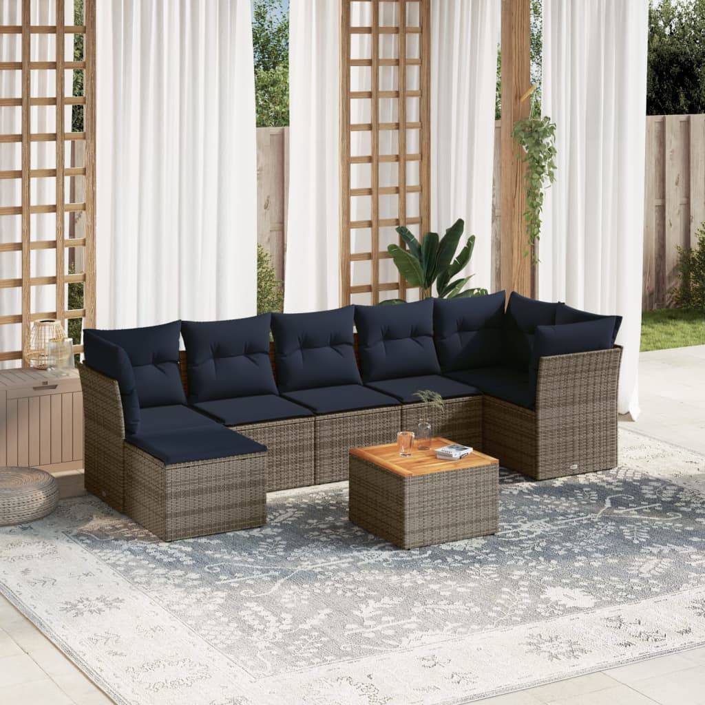 vidaXL 8-teiliges Gartensofa-Set mit Kissen, grau, Polyrattan