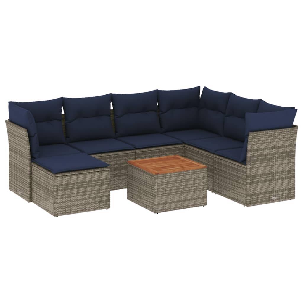 vidaXL 8-teiliges Gartensofa-Set mit Kissen, grau, Polyrattan