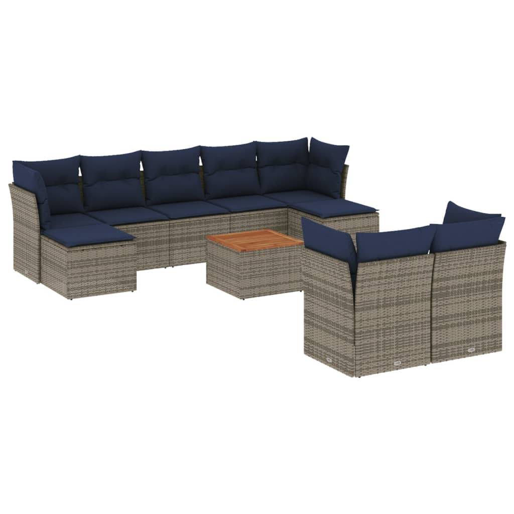 vidaXL 10-teiliges Gartensofa-Set mit Kissen, grau, Polyrattan