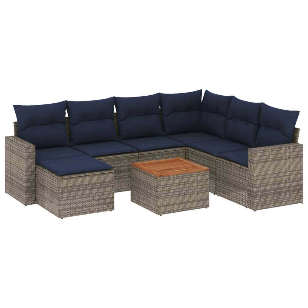 vidaXL 8-teiliges Gartensofa-Set mit Kissen, grau, Polyrattan