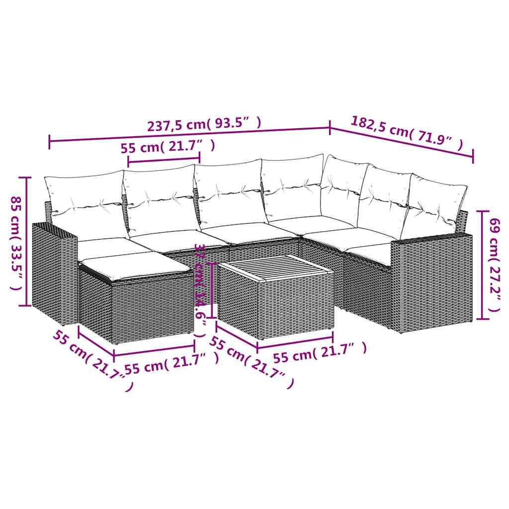 vidaXL 8-teiliges Gartensofa-Set mit Kissen, grau, Polyrattan