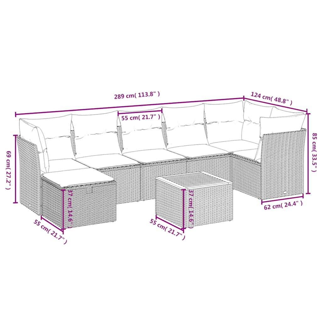 vidaXL 8-teiliges Gartensofa-Set mit Kissen, grau, Polyrattan