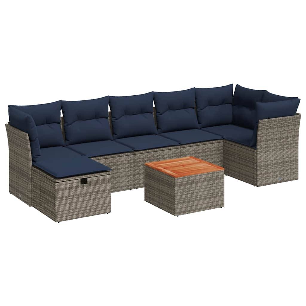 vidaXL 8-teiliges Gartensofa-Set mit Kissen, grau, Polyrattan