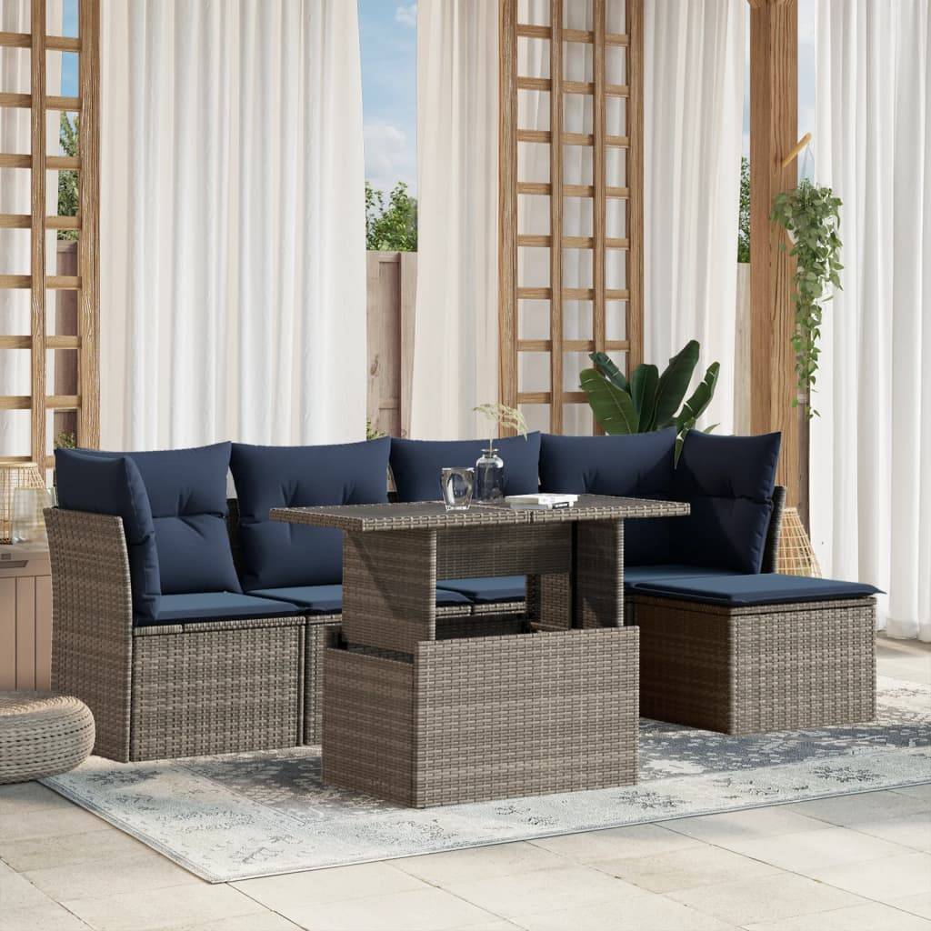 vidaXL 6-teiliges Gartensofa-Set mit Kissen, grau, Polyrattan