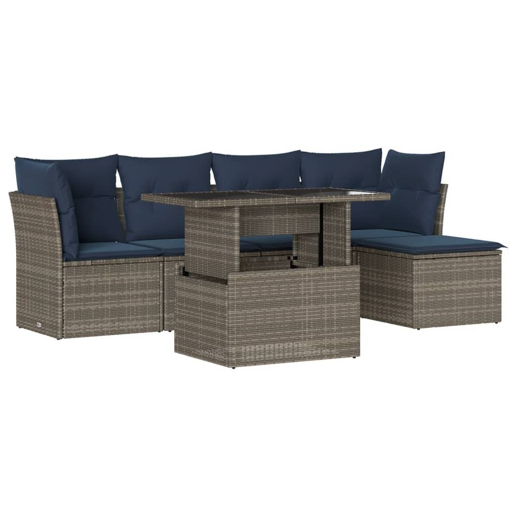 vidaXL 6-teiliges Gartensofa-Set mit Kissen, grau, Polyrattan
