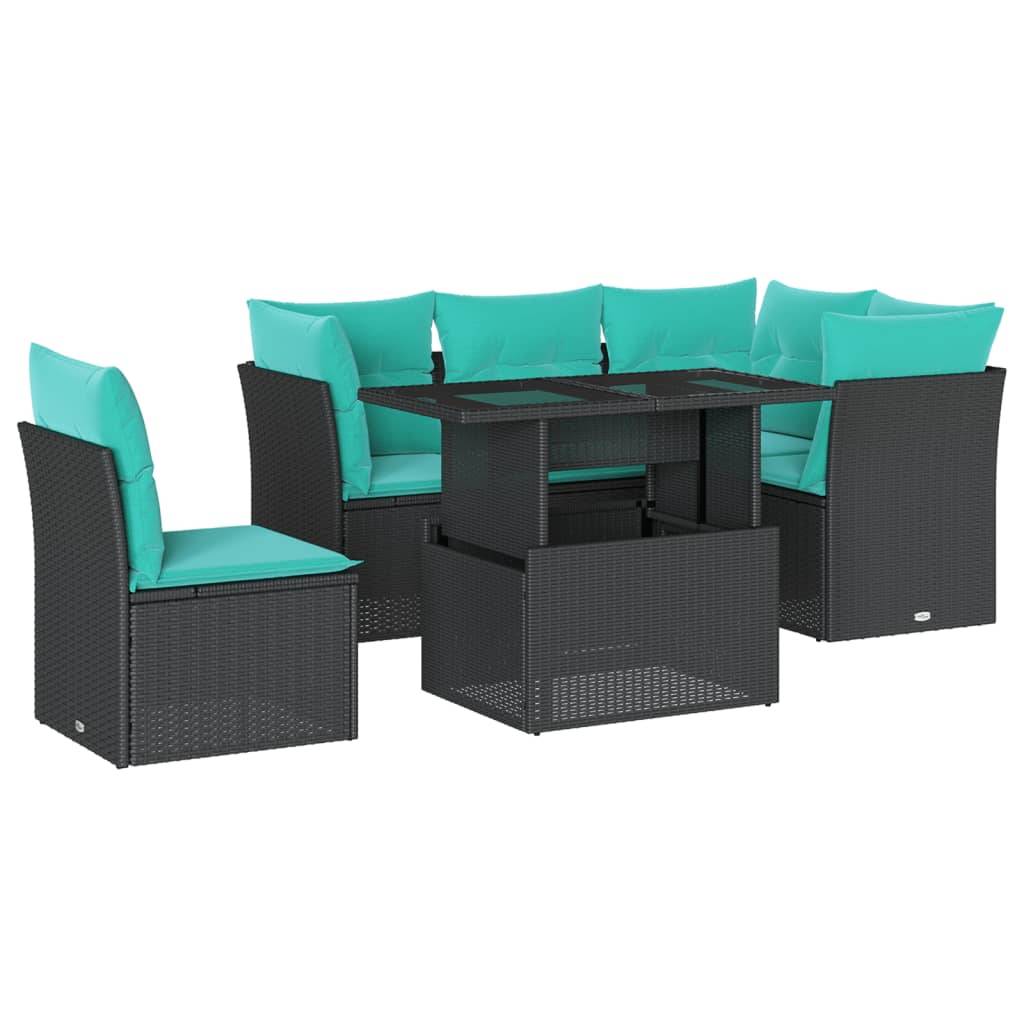 vidaXL 6-teiliges Gartensofa-Set mit Kissen, schwarzes Polyrattan