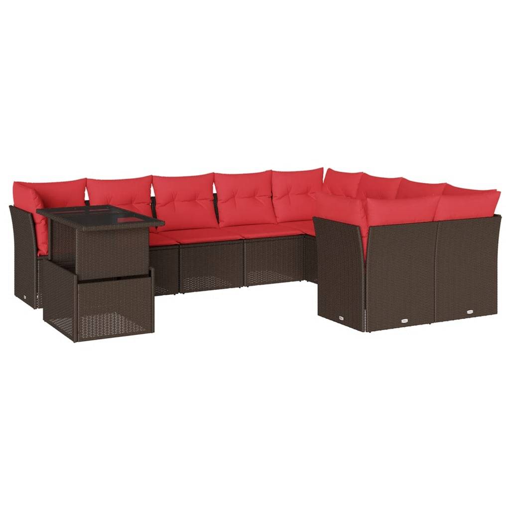 vidaXL 10-teiliges Gartensofa-Set mit Kissen, braun, Polyrattan
