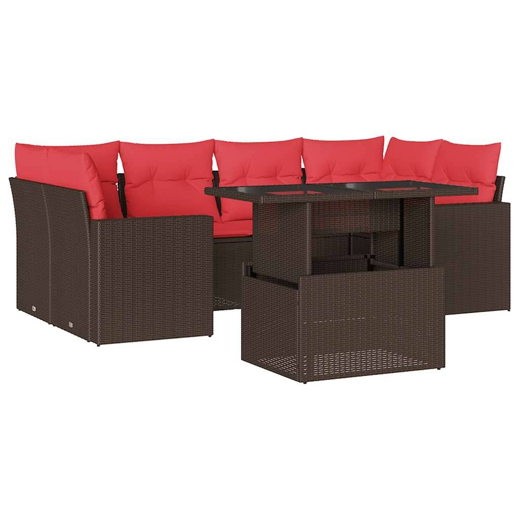 vidaXL 7-teiliges Gartensofa-Set mit Kissen, braun, Polyrattan